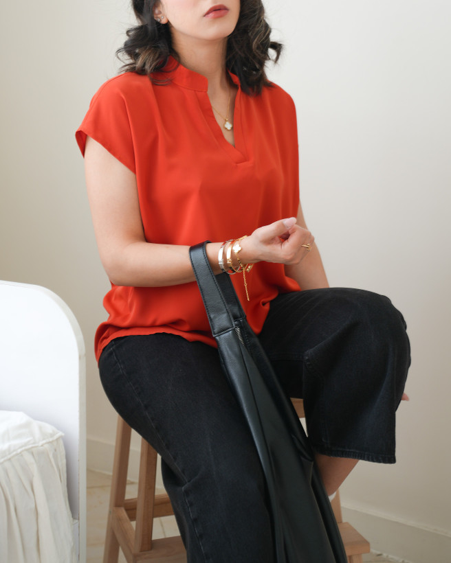 تاپ یقه هفت زنانه نازین مدل آستین کوتاه جنس مصری